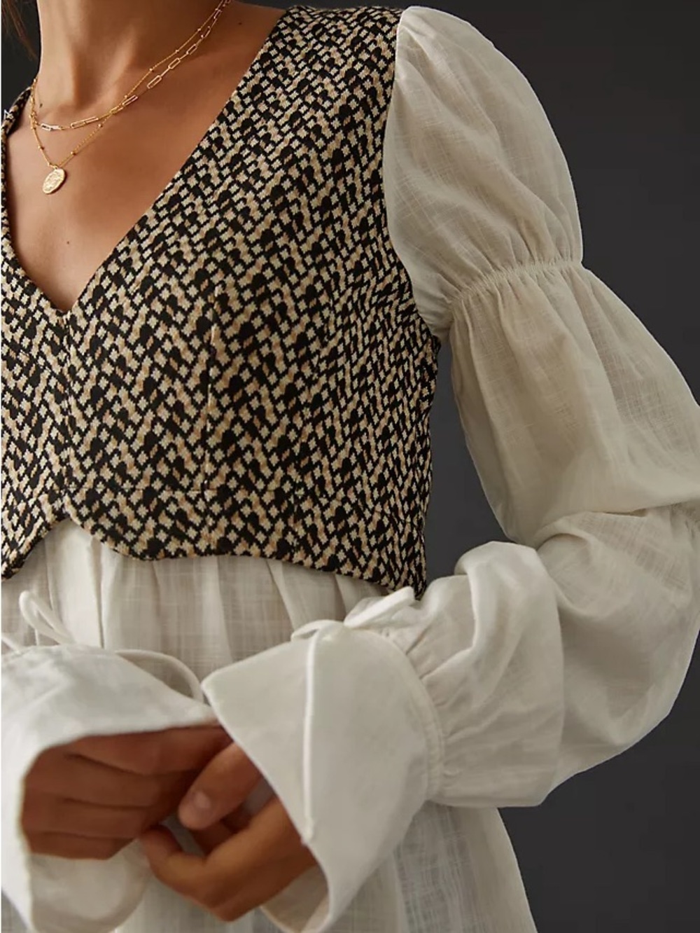 BY ANTHROPOLOGIE Layered Jacquard Vest & Blouse White Pullover Casual Formal Top - Picture 2 of 9